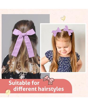 DEEKA Light Purple Cotton Linen Hair Bows 2 Sizes 5"&3.5" Soft Hair Bow set for Toddler Girls Long Ponytail Knot Bows Alligator Clip Hair Accessories for Little School Girls (Light Purple) - Buy Online on GoSupps.com