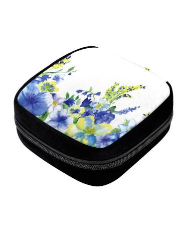 GIAPB Period Bag Sanitary Napkin Storage Bag Pad Holder for Period Makeup Pouch Blue Yellow Flower Color2140