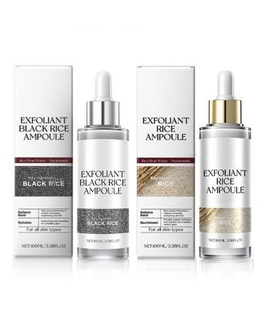 2PCS Rice Exfoliating Ampoule Set 2025 Upgrade Black & White Rice Peeling Duo for Glowing Skin | Gentle Exfoliant + Pore Minimizing Serum + Deep Hydration & Hyaluronic Acid
