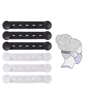 ITemporia adjustable mask strap holder elastic masks extension hooks for extending masks buckle band 6 pieces (3 black + 3 white)