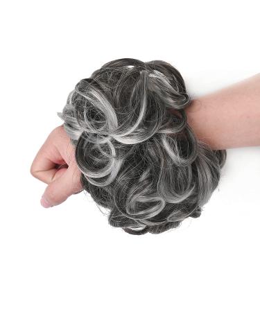 Girls Messy Curly Big Hair Scrunchies - Synthetic Donut Updo Hair Piece (Natural Black Tip Gray) - 2.82 oz - Buy Online on GoSupps.com