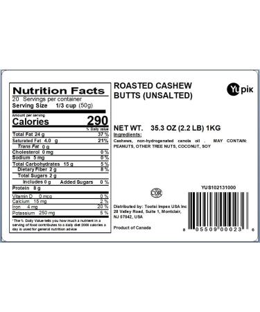 Yupik Unsalted Roasted Cashew Butts 2.2 lb - Premium Quality Nuts - Buy Online on GoSupps.com