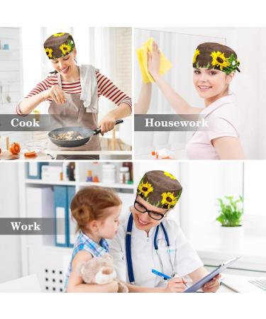 Nurse Scrub Caps - Sunflowers White Wooden Working Cap with Button and Bow Hair Scrunchie - Buy Online on GoSupps.com