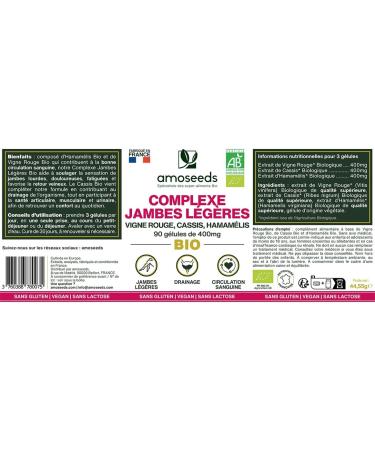 Organic Light Legs | Blood Circulation Drainage Elimination | Red Vine Blackcurrant Witch Hazel | 90 Capsules of 400mg | Top Quality - Buy Online on GoSupps.com