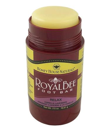 Honey House Naturals Royal Bee Foot Bar 2.5 oz Twist Up Tube - All Natural Moisturizing & Odor Eliminating, Essential Oil Infused - Made in USA (Relax) - 1 Pack - Buy Online on GoSupps.com