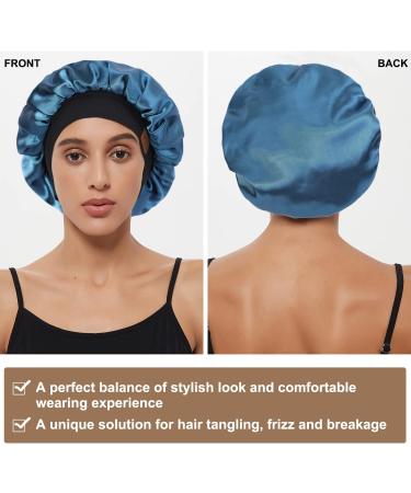 Silk Satin Sleep Cap for Curly Hair | Adjustable Bonnet for Women | Prussian Blue - Buy Online on GoSupps.com