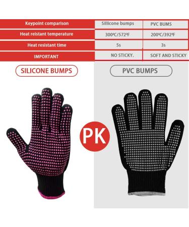 2 Pcs Heat Resistant Gloves for Hair Styling - Silicone Bump, Pink Edge - Curling, Flat Iron, Styling Tools - Buy Online on GoSupps.com