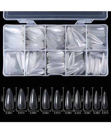 Vcedas 500PCS Stiletto Long Full Cover Nail Tips - Clear Pointed False Nails for Acrylic - 10 Sizes in Box - Buy Online on GoSupps.com