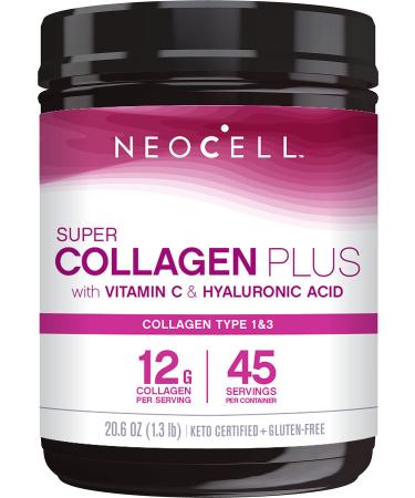 NeoCell Super Collagen Plus Powder for Healthy Hair, Beautiful Skin, and Nail Support- with Vitamin C and Hyaluronic Acid, Collagen Type 1 and 3, 20.6 Oz 1.3 Pound (Pack of 1)