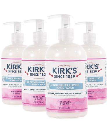 Kirk's Odor-Neutralizing Clean Hand Soap Castile Liquid Soap Pump Bottle | Moisturizing & Hydrating Kitchen Hand Wash | Rosemary & Sage Scent | 12 Fl Oz. Bottle | 4-Pack Rosemary & Sage 12 Fl Oz (Pack of 4)