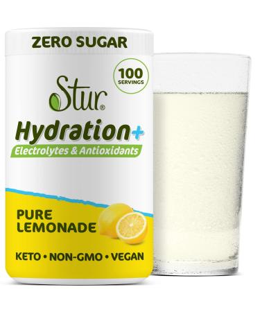 Stur Electrolyte Hydration Powder | Lemonade |Sugar Free | 100 Servings | High Antioxidants & B Vitamins | Non-GMO | Daily Hydration & Workout Recovery | Keto | Vegan(9.5 oz)