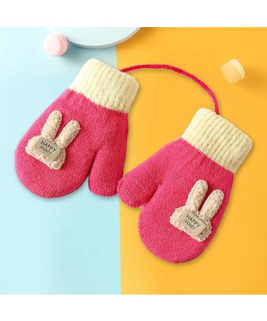 Girls Boys Cute Fox Knitting Short Full Finger Gloves Toddler Kids Winter Thermal Plush Lining Cycling Camping Gloves Mitten for 1-3 Yrs Cartoon/Fuschia - Buy Online on GoSupps.com