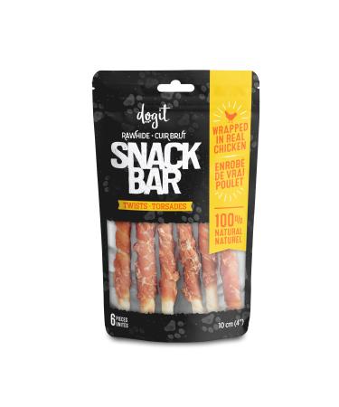 Dogit Snack Bar Rawhide Dog Treats Chicken-Wrapped Twists 6 pcs Dog Treats for Large Dogs Dog Chews Friandise Pour Chien Rawhide Dog Chews Gaterie Pour Chien