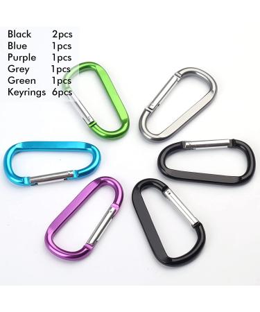 6PCS Black Aluminum Carabiner Clips with Keyring Hooks - Large D Ring Shape Carabiner Set - Buy Online on GoSupps.com