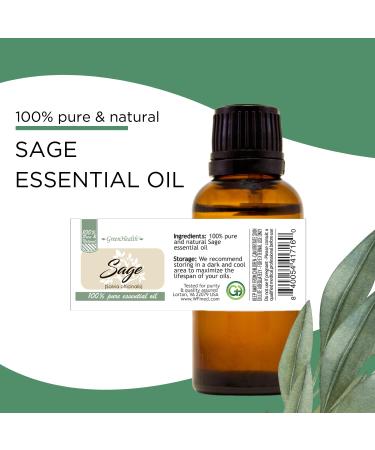 GreenHealth Sage 8 fl oz (237 ml) Aluminum Bottle w/Plug Cap 100% Pure Essential Oil  - Buy Online on GoSupps.com
