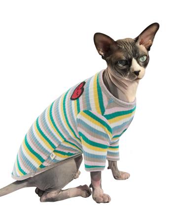 Cat cotton clothing sweater warm for sphynx hairless cat pet streak strip west shirts kitten soft jumper cat costume coat for cats/small dogs (green stripes s) s b-green stripes