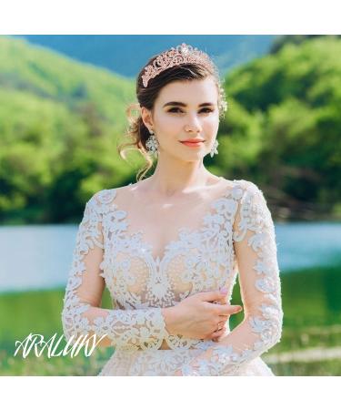 Araluky Rose Gold Tiara for Women & Girls - Jeweled Princess Crown for Wedding, Prom, Birthday - Rhinestone Hair Accessories - Buy Online on GoSupps.com