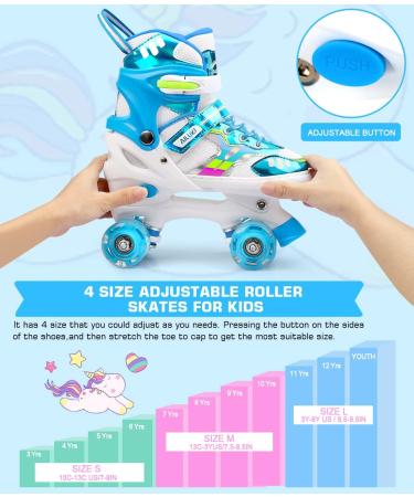 Adjustable Kids Roller Skates with Light Up Wheels - Blue Small (10-13C) - For Girls and Boys - Buy Online on GoSupps.com