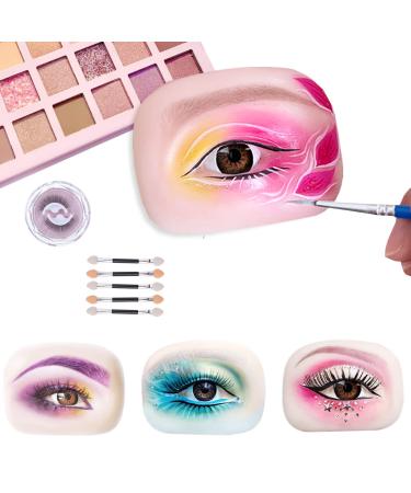5d Makeup Practice Board Makeup Face Practice Board with Self-Adhesive Eyelashes&Eyeshadow Applicators Silicone Eyes for Makeup Practice Suitable for Eyeshadow&Tattoo Skin Practice