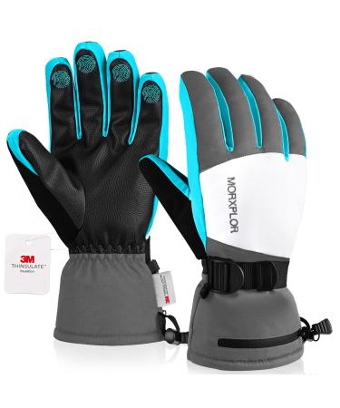 MORXPLOR Ski Snow Gloves for Men Women,3M Thinsulate Insulated Warm Winter Snowboard Gloves,Waterproof Windproof Winter Touchscreen Snowmobile Gloves for Cold Weather BlueGray Large
