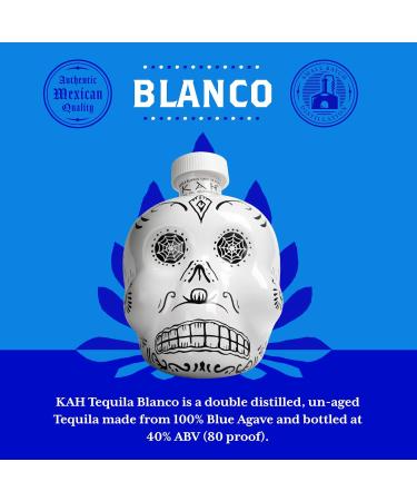 KAH Tequila Blanco - Day of the Dead Decorated White Bottle - 100% Blue - 40% vol 70 cl (700ml / 0.7 Litre) + Agave Lemon Tonic Water- 200mlx24 Tonic Water Bottles - Buy Online on GoSupps.com