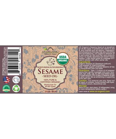 US Organic Sesame Seed Oil - 2 oz Cold Pressed, Untoasted, Unrefined Virgin in Amber Glass Bottle - Buy Online on GoSupps.com
