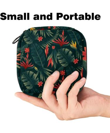 Storage Bags for Women - Tropical Leaf Motif Zippered Menstrual Cup & Period Insert Pocket Perfect for Tampons & Panty Liners - Eco-Friendly Green Design - Buy Online on GoSupps.com