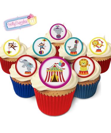 Holly Cupcakes 24 Edible Pre-Cut Wafer Round Cake Toppers: Circus - Buy Online on GoSupps.com