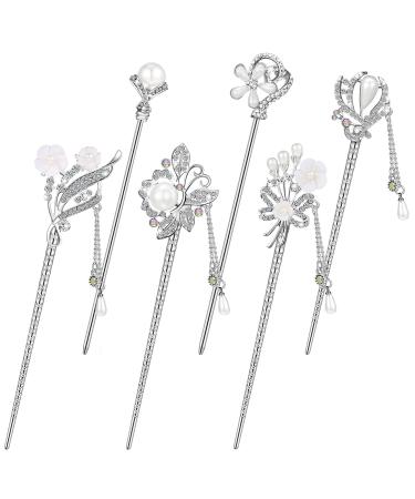 6 Pieces rhinestone Pearl Flower Hair Stick Chinese Hair Chopsticks vintage Tassel Hair Pin Chignon Pin Chopsticks Hair Chopsticks for Women Hair Accessories Making for Girl (Chic Style) - Buy Online on GoSupps.com