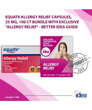 Equate Allergy Relief Capsules 25mg 100 Ct Bundle + Exclusive Allergy Relief Guide - 2 Items, 100 Count - Buy Online on GoSupps.com