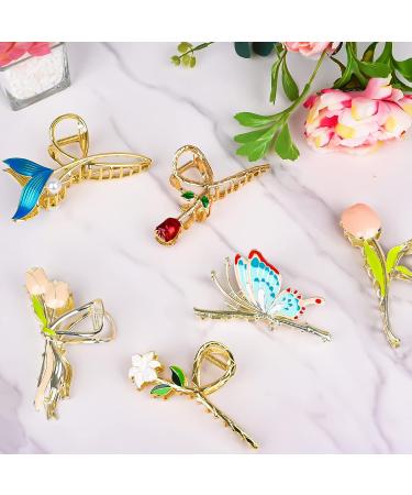 8 Pcs Metal Flower Hair Claw Clips - Gold Tulip Hair Clip Set for Women with Strong Hold - Fashion Hair Accessories for Thin Thick Long Curly Hair - Buy Online on GoSupps.com