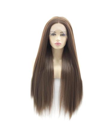Atayou Long Brown Lace Front Wig for Women - Natural Straight Synthetic Dark Brown Hair Wig - 12x3 Inch Middle Part - Buy Online on GoSupps.com