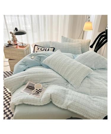 Bedding Set 3/4PC Winter Warm Thick Plush Duvet Cover Set Keep Warm Plush Quilt Cover Bedsheet Pillowcases Flat Bed Cover Soft (King One Size)