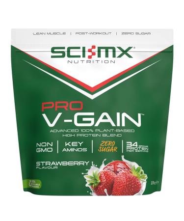SCI-MX Pro-V Gain - 100% Vegan Strawberry Flavour Soy Protein Powder Isolate + B12 + Magnesium - Muscle Growth & Maintenance - Sugar Free Non-GMO - 2.2KG (49 servings) 34g of protein per serving Strawberry 49 Servings (Pack of 1)