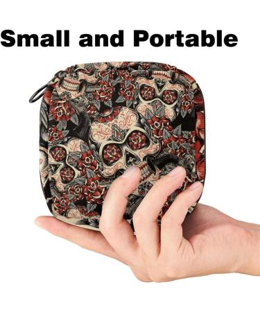Rosen Sugar Skull Menstrual Pad Bag | Stylish Sanitary Napkin Storage for Teens & Women | Zipper Pocket for Menstrual Cups - Buy Online on GoSupps.com