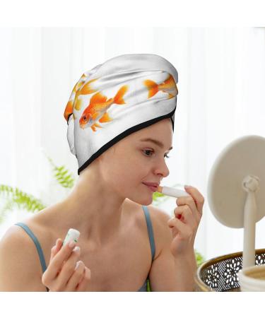 Cute Goldfishes Print Coral Velvet Hair Cap Towel Wrap for Women - Absorbent Drying Solution for Wet Hair Swimming Pool & Tours - Buy Online on GoSupps.com