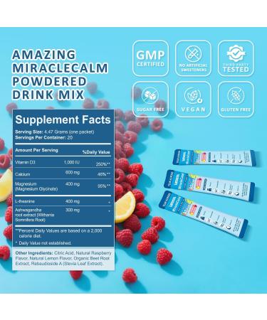 MiracleCalm Drink Mix Powder Calm Magnesium Calcium Supplement Cortisol Drink Powdered for Sleep Relaxed & Focus with Easily Absorbed L-Theanine Vitamin D3 Ashwagandha Sugar Free (20 Packs) 3.14 Ounce (Pack of 1) - Buy Online on GoSupps.com