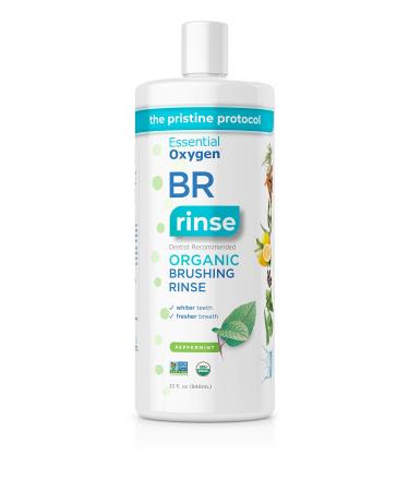 Essential Oxygen Certified BR Organic Brushing Rinse, All Natural Mouthwash for Whiter Teeth, Fresher Breath, and Happier Gums, Alcohol-Free Oral Care, Peppermint, 32 Ounce Peppermint 32 Ounce (Pack of 1)