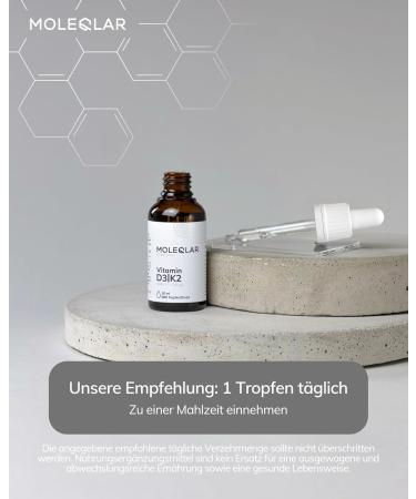  MoleQlar MoleQlar Vitamin D3 K2 Drops - 1000 IU - Vitamin D3 + 20 g - Vitamin K2 M-K7 per drop - Highly bioavailable - Buy Online on GoSupps.com