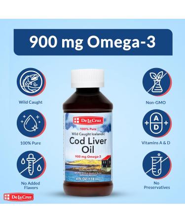 De La Cruz Cod Liver Oil Liquid - Pure Wild-Caught Icelandic Fish Oil 4 FL OZ (118 mL) 4 Fl Oz (Pack of 1) - Buy Online on GoSupps.com