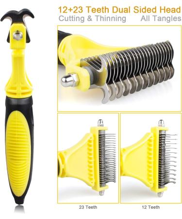 Morpilot 23+12 Double Sided Undercoat Rake Dog Brush & Cat Brush | Deshedding Tool for Long Hair Pets | Reduces Shedding by 90% - Yellow - Buy Online on GoSupps.com