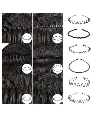 Sporgo Metal Hair Band Set - 6 Black Wave Slide-Resistant Headbands for Men & Women | Elastic Hair Accessories for Sports & Yoga - Buy Online on GoSupps.com