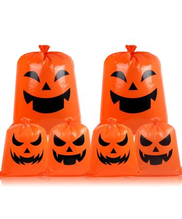 LOKIPA 6PCS Halloween Leaf Bags ,Large Halloween Pumpkin Lawn Leaf Bags Fall Leaf Trash Bags for Outdoor Yard Halloween Decorations(3648 & 2430)