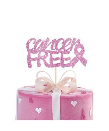 Cancer Free Cake Topper Breast Cancer Awareness Cake Decor Breast Cancer Pink Ribbon Sign Survivor Party Decoration Supplies - Pink Glitter 1