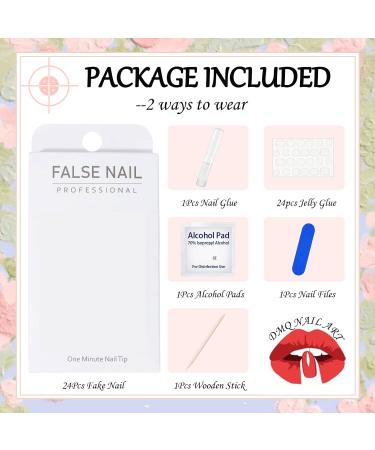 24Pcs Nude Glitter French False Nails - Long Coffin Press on Nails with Nail Glue - Women's Nail Art - Buy Online on GoSupps.com
