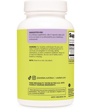 Wellah Creatine Monohydrate Capsules (3000 mg) 120 Capsules - Micronized Creatine 30 Servings - Buy Online on GoSupps.com