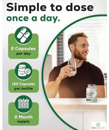 livenaturally Prostate Health Supplements for Men 120 Capsules with Saw Palmetto Extract, Pumpkin Seed, stinging Nettle Root, zinc, Selenium, Vitamin E Urinary Flow & Prostate Support - Buy Online on GoSupps.com