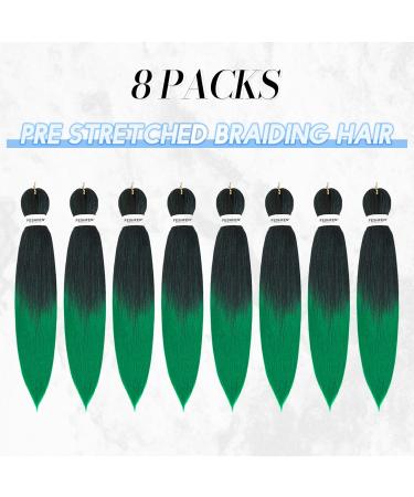 Feshfen Pre-Stretched Braiding Hair Extensions - 65 cm Yaki Texture - 8 Pieces - Black to Green (1BT/Green) - Synthetic EZ Braiding Hair - Buy Online on GoSupps.com