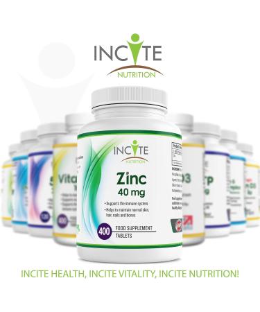 Premium Zinc 40mg Tablets - 400 Count | 1 Year Supply | Maximum Strength Pure Zinc | Vegetarian & Vegan Friendly | Made in UK - Buy Online on GoSupps.com