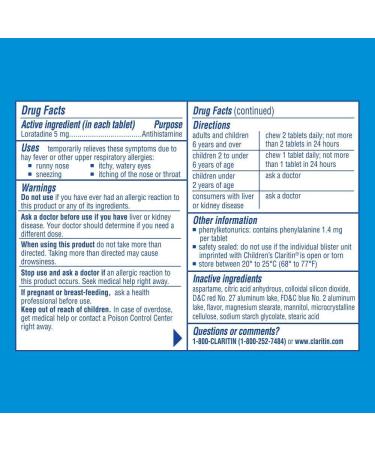 Claritin Children's Chewable 5mg 40ct Grape Tablets - Non-Drowsy 24hr Allergy Relief - Buy Online on GoSupps.com